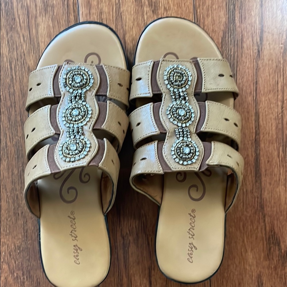 Easy Street Women's Beige Embellished Sandals